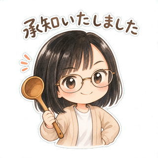 オリジナルLINEスタンプ「もぐ子」の「承知いたしました」。木製のスプーンを持つキャラクター